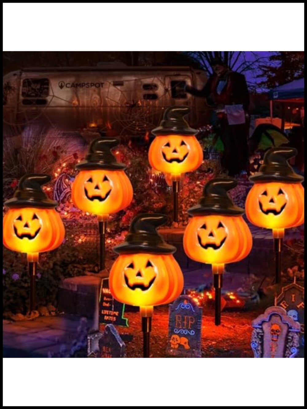 6 Pack Solar Jack O Lantern Stake String Lights Halloween Pathway Decor